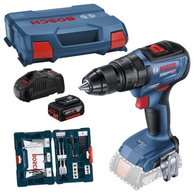 Combo Taladro Percutor Bosch 18V Brushless con Batería 5.0Ah y Set de Brocas X-Line 41 Piezas