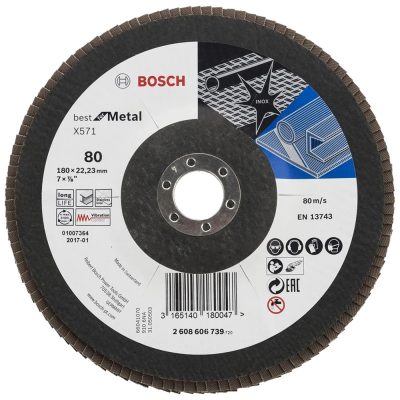Disco Flap Bosch Best for Metal 7" Grano 80 Cónico con Respaldo de Fibra, Rosca M14