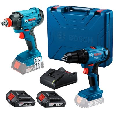Combo Inalámbrico Bosch 18V: Taladro Percutor 1/2" y Llave de Impacto 1/2" con 2 Baterías