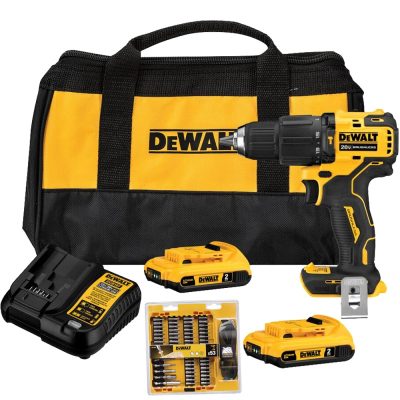 Kit DeWalt DCD709D2-K3: taladro percutor 20V XR de 1/2", 2 baterías 2.0 Ah y set de 53 puntas