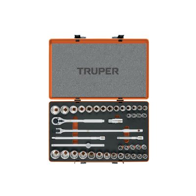 Juego de 42 herramientas cuadro 1/2" std y mm para mecánico, TRUPER