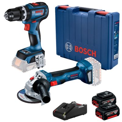 Combo Inalámbrico Bosch 18 V Amoladora GWS 180-LI y Taladro Percutor GSB 18V-90 C con 2 Baterías 4.0 Ah