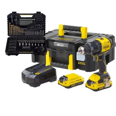 Taladro Percutor Inalámbrico Stanley SBD716D2T-K2 20V Brushless + Set 100 Piezas