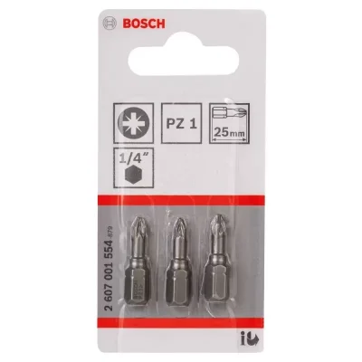 Puntas de Atornillar Bosch 2607.001.554 Pozidriv PZ1 de 25 mm, Blíster de 3 Unidades