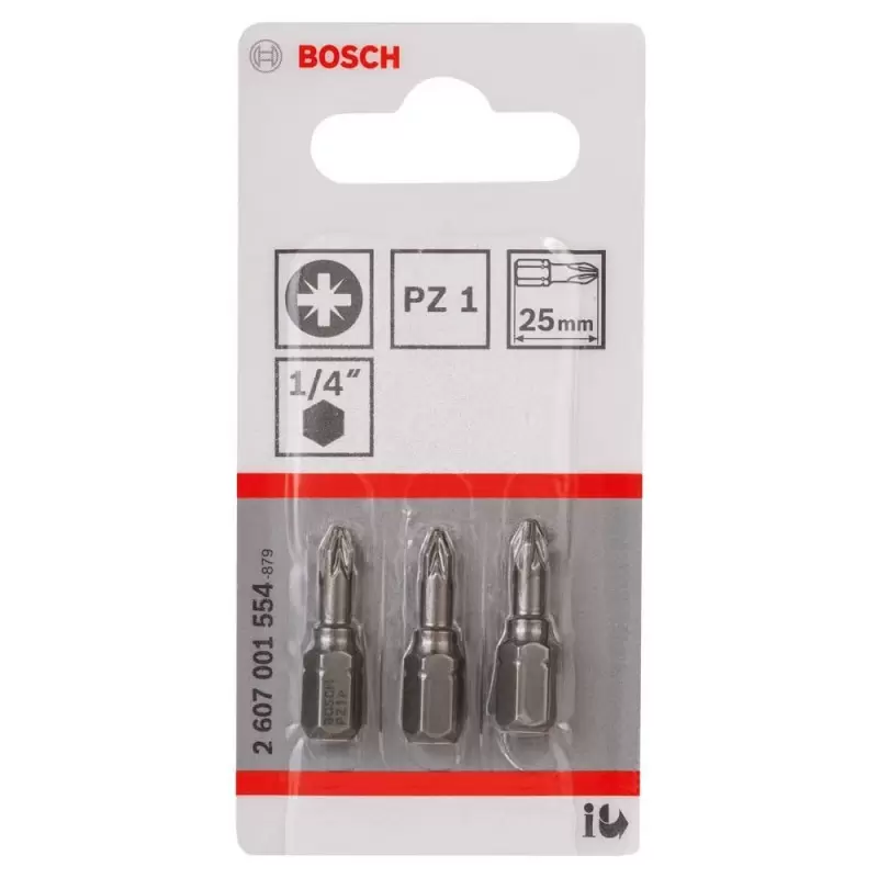 Puntas de Atornillar Bosch 2607.001.554 Pozidriv PZ1 de 25 mm, Blíster de 3 Unidades