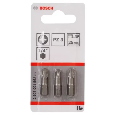 Puntas de Atornillar Bosch Pozidriv PZ3 25 mm con Recubrimiento TiN - Pack de 3