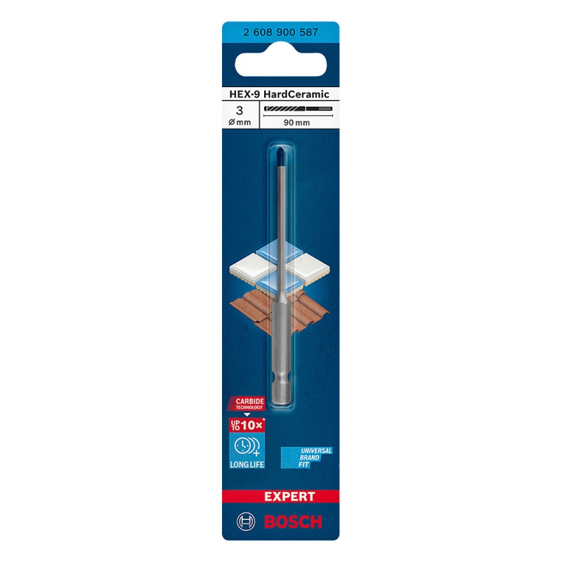 Broca para Cerámica Bosch Expert HardCeramic Hex-9 3 x 90 mm · encastre hexagonal 1/4"