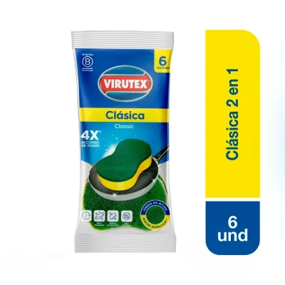 Esponja Clásica 2 en 1 con Fibra Abrasiva Virutex (x6 unidades)