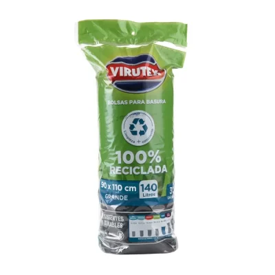 Bolsa de Basura Rollo Negra Virutex 140L (x30 unidades)