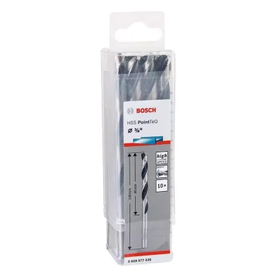 Broca para Metal Bosch HSS PointTeQ de 3/8" con Vastago Cilindrico, Caja de 10 Unidades