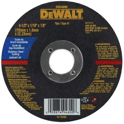 Disco de Corte DeWalt DW44800 de 4 1/2" x 1.6 mm x 7/8" para Acero Inoxidable