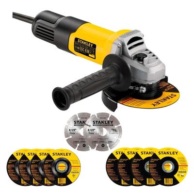 Kit Amoladora Angular Stanley SG7115V10-B2 con 10 Discos