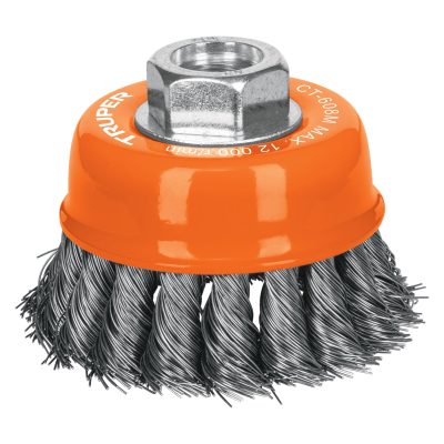 Carda copa 3" alambre trenzado fino, eje M14, TRUPER