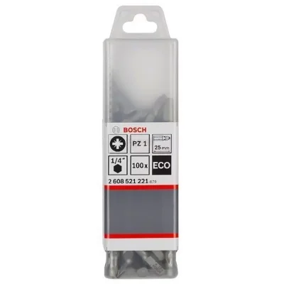Puntas de Atornillar Bosch Extra Hard Pozidriv PZ1 de 25 mm, Caja de 100 Unidades