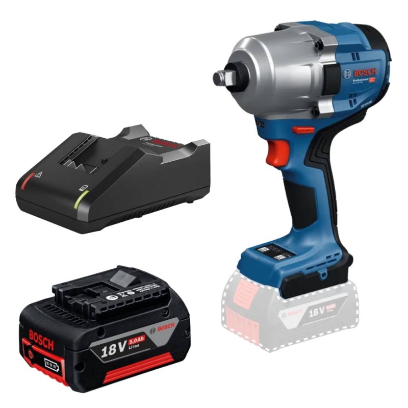 Llave de Impacto Inalámbrica Bosch GDS 18V-780 de 1/2" con Batería 5.0 Ah y Cargador GAL 18V-40