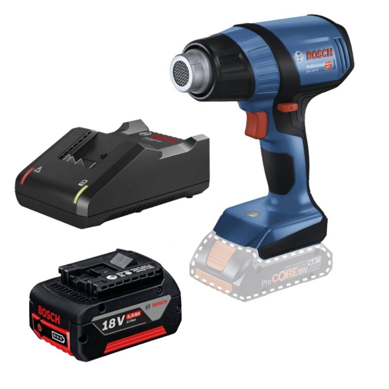Pistola de Calor Inalámbrica Bosch GHG 18V-50 - 18 V, 300/500 °C, con batería 5.0 Ah y cargador