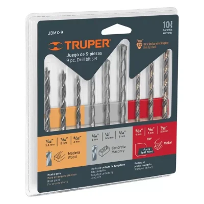 Juego de Brocas Truper 9 Piezas Metal, Madera y Concreto