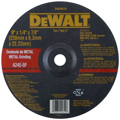 Disco de Desbaste DeWalt DW44610 de 9" x 6,3 mm — grano A24S-BF tipo 27 para metal