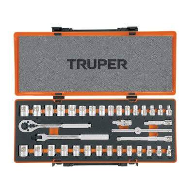 Juego de 36 herramientas cuadro 3/8" std y mm para mecánico, TRUPER