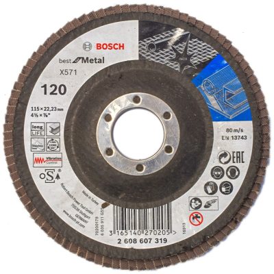 Disco Flap Bosch 4 1/2" Grano 120 para Metal y Acero Inoxidable