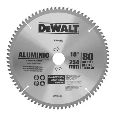 Disco de sierra DeWalt DWA03210 de 10" con 80 dientes para aluminio y melamina