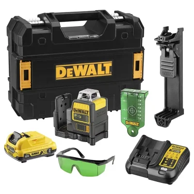Nivel láser autonivelante DeWalt DCE0811D1G-QW de 2 líneas 360° con haz verde y batería 12V