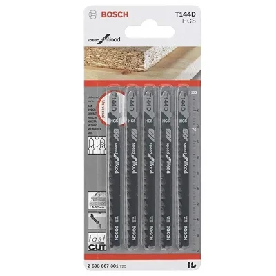 Hojas de sierra caladora Bosch T144D HCS de corte recto para madera — pack de 5 unidades