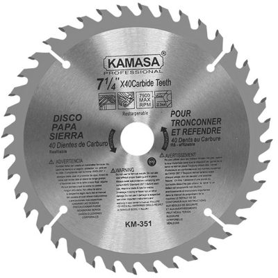 Disco de Sierra Circular Kamasa KM351 7 1/4" 40 Dientes de Carburo para Corte de Madera