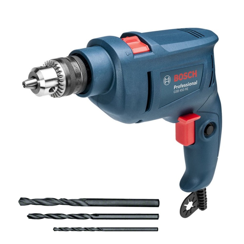 Taladro Percutor Bosch GSB 450 RE de 3/8" 450 W con Velocidad Variable y 3 Brocas