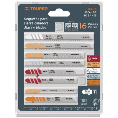 Juego de 16 Hojas para Caladora Truper 16705 Mixto Madera y Metal