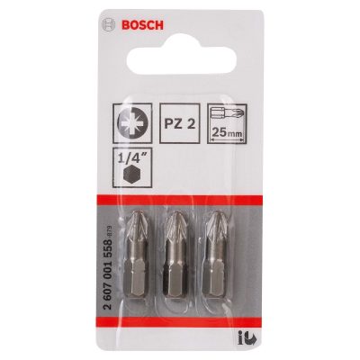 Punta Pozidriv Bosch 2x25mm Recubrimiento TiN Pack x3