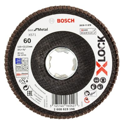 Disco Flap X-LOCK Bosch 2608.619.198-000 — 4-1/2", Grano 60 para Acero Inoxidable