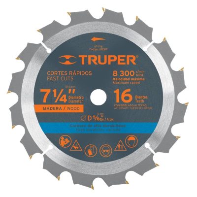 Disco de Sierra Truper 18298 7 1/4" 16 Dientes para Madera