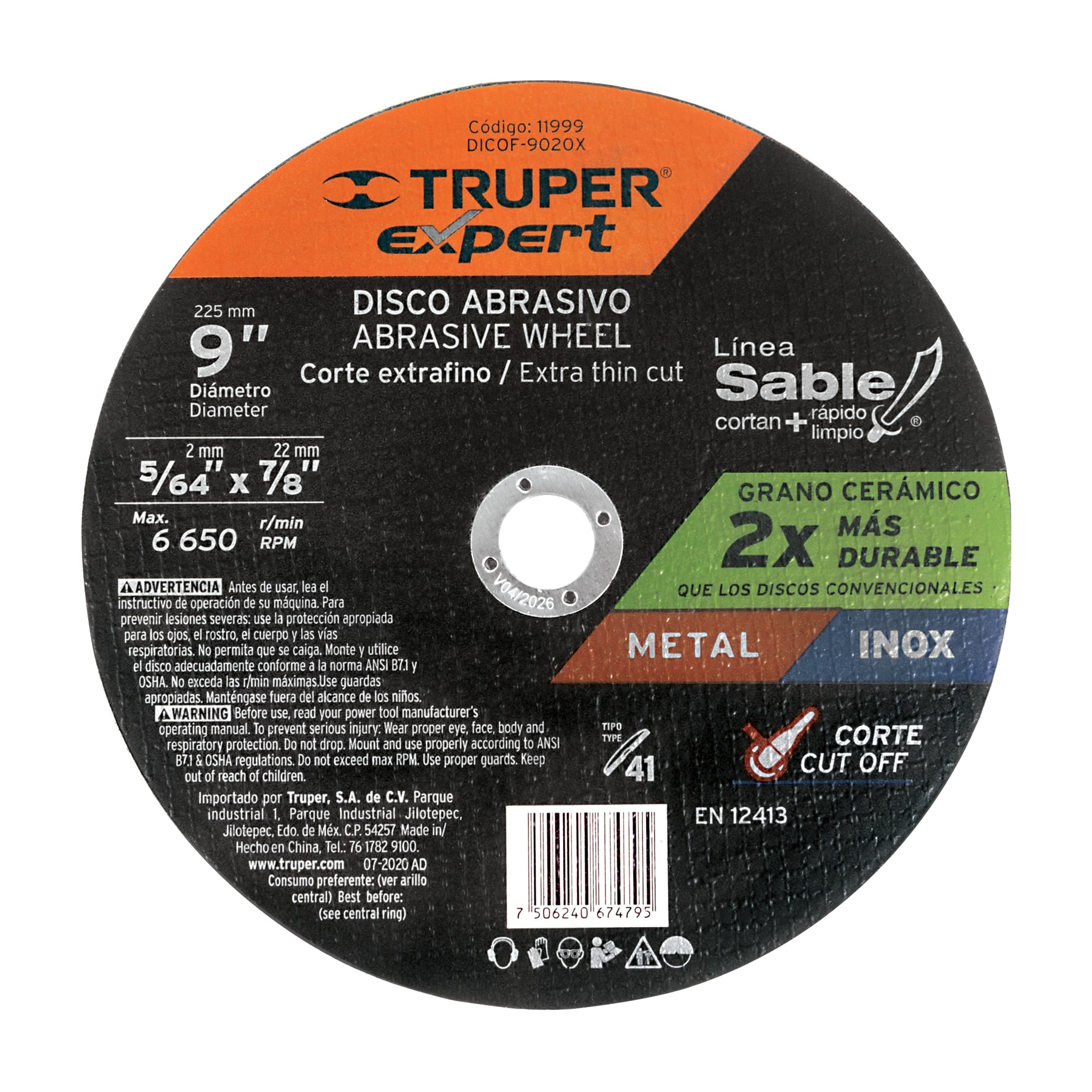 Disco de corte para metal 9" x 2 mm TRUPER Expert 11999