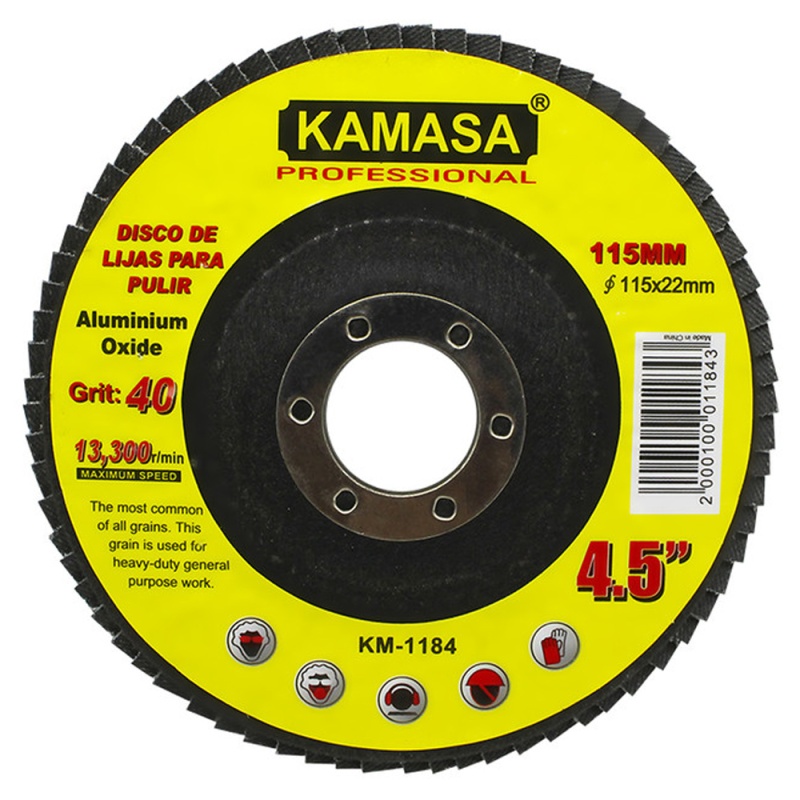 Disco Flap Kamasa KM1184 4 1/2" Grano 40 para Desbaste de Metal