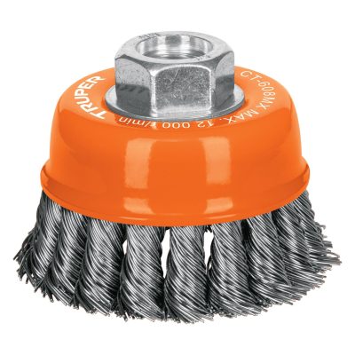 Carda copa 3" alambre trenzado grueso, eje M14, TRUPER