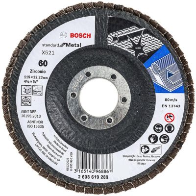 Disco Flap Bosch X521 2608.619.289-000 de 4 1/2" Grano 60 para Metal e Inoxidable