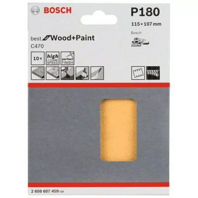 Lija en Hoja Bosch para Lijadora Orbital, 1/4 de Pliego Grano 180, 10 Unidades