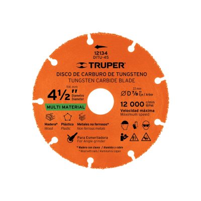 Disco de corte multimaterial de tungsteno 4-1/2" x 1.2 mm TRUPER 12134