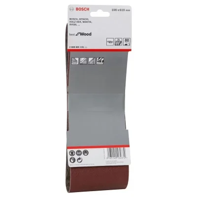 Lijas de banda Bosch Best for Wood 4" x 24" grano 80, pack de 3 unidades