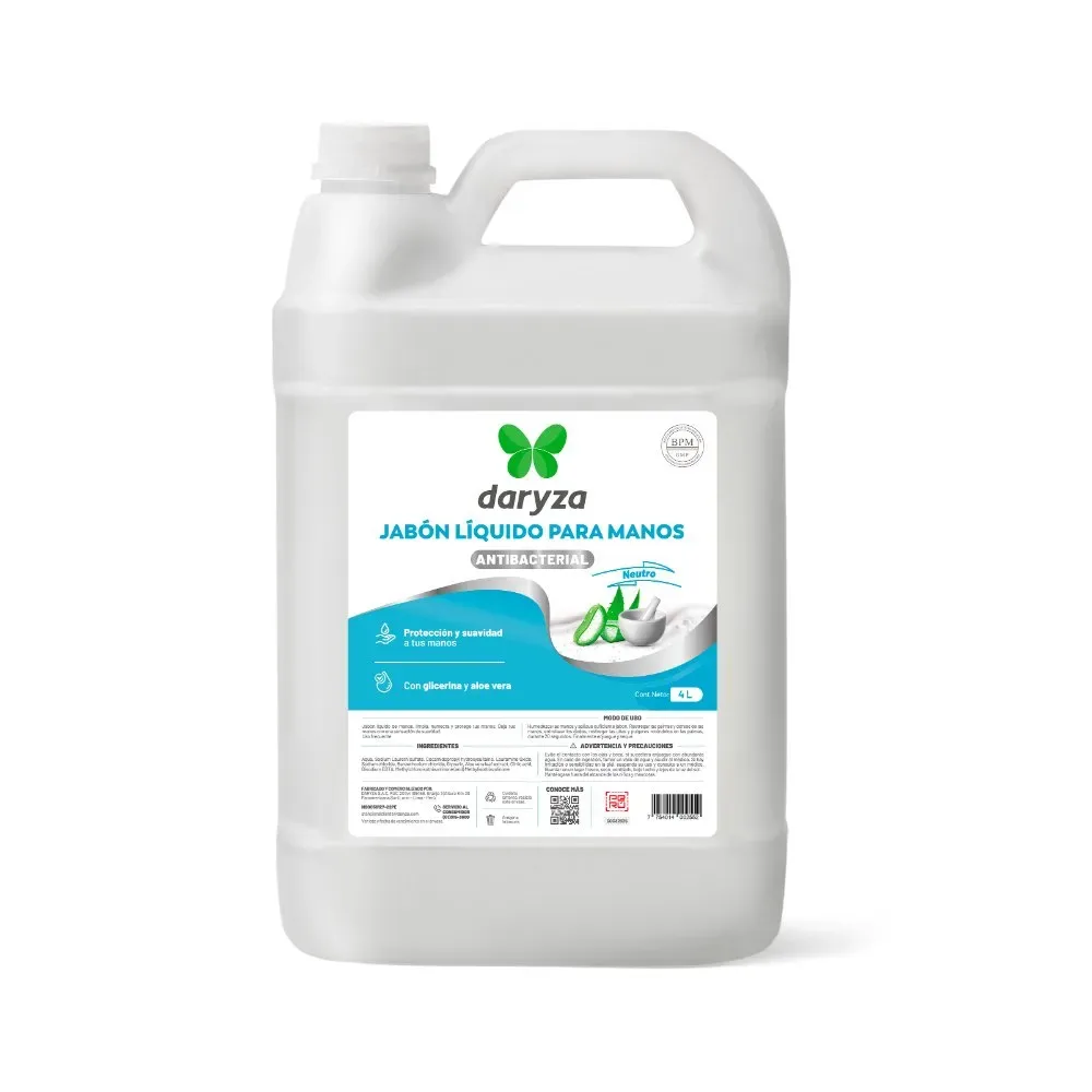 Jabón Líquido Antibacterial Neutro para Manos Daryza x 4 L