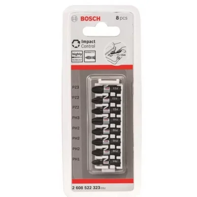Juego de 8 Puntas de Impacto Bosch 2608.522.323 de 25 mm en Acero S2 (PH y PZ)