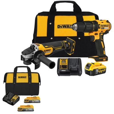 Combo DeWalt DCK248P1-K5 20V: Taladro Percutor y Esmeril 4 1/2 con Baterías 5.0 Ah y Powerstack
