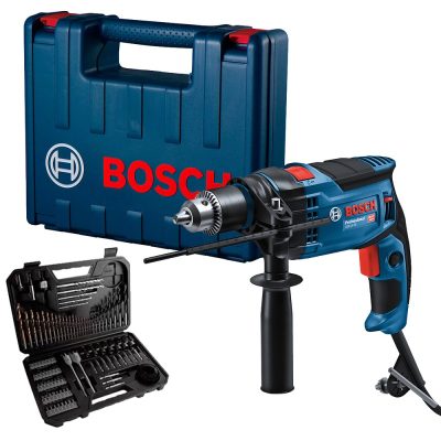 Taladro Percutor Bosch GSB 16 RE 850 W 1/2" con Kit de 103 Accesorios
