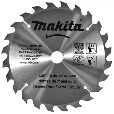 Disco de sierra para madera Makita D-51340 de 7-1/4" con 24 dientes y reductor 5/8"