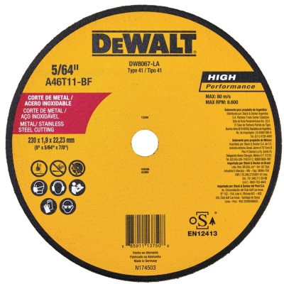 Disco de corte DeWalt DW8067-LA de 9" x 1.9 mm eje 7/8" para metal y acero inoxidable