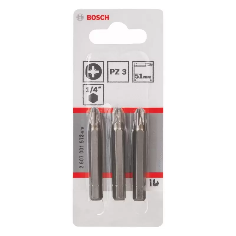 Puntas de Atornillar Bosch Pozidriv PZ3 de 50 mm con Recubrimiento TiN (3 unidades)
