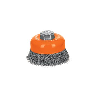 Carda copa 4" alambre ondulado fino, eje M14, TRUPER