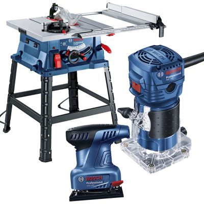 Combo Bosch Sierra de Mesa GTS 254 + Fresadora GKF 550 + Lijadora GSS 140