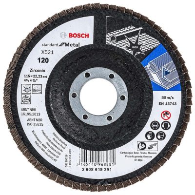 Disco flap Bosch X521 Standard 4 1/2" x 7/8" grano 120 para metal y acero inoxidable